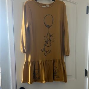 Disney Winnie the Pooh, Mustard Casual Dress w/Cuffed 3/4 Sleeves, US-L